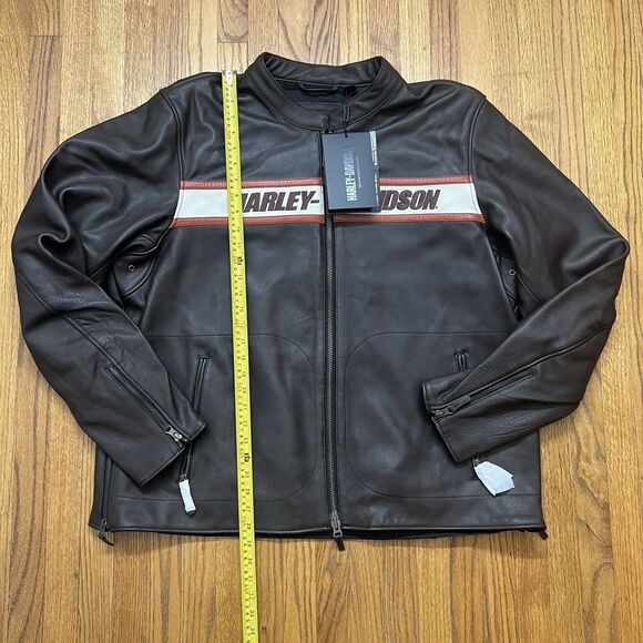 Harley Davidson Men's 2XL Victory Lane II Real Cowhide Leather Jacket Brown - Picture 4 of 9